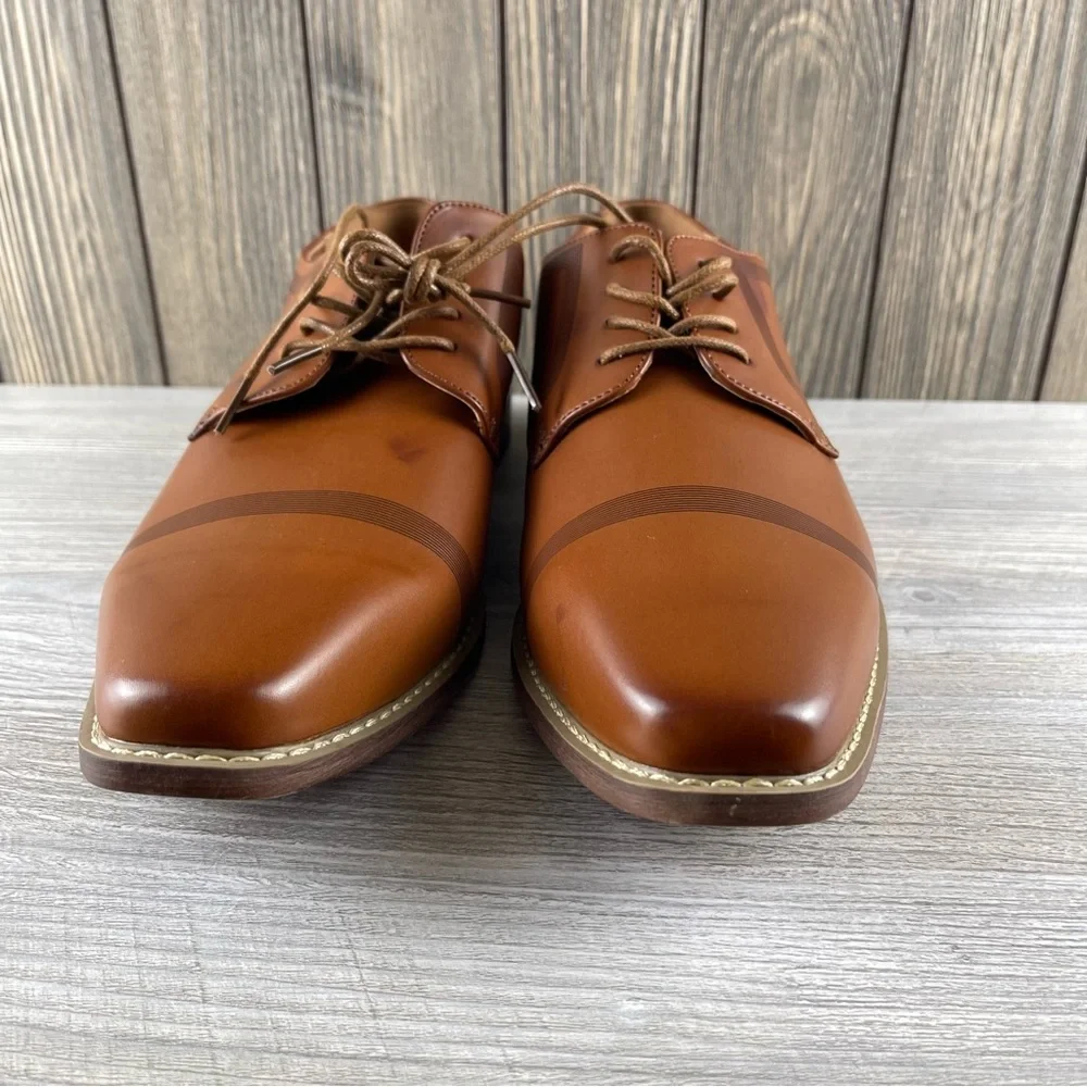 Nine West Kalani Dress Shoes Men's Cognac Leather Formal Oxford Lace Up size: 10